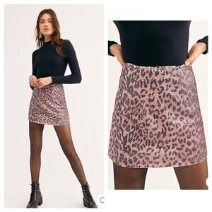 Free People One Skinny Allover Sequin Skirt in Pink Cheetah